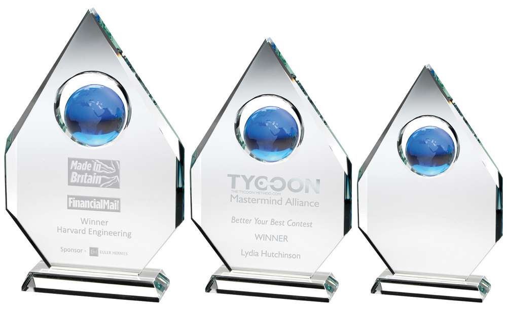 Glass Award with Blue Globe