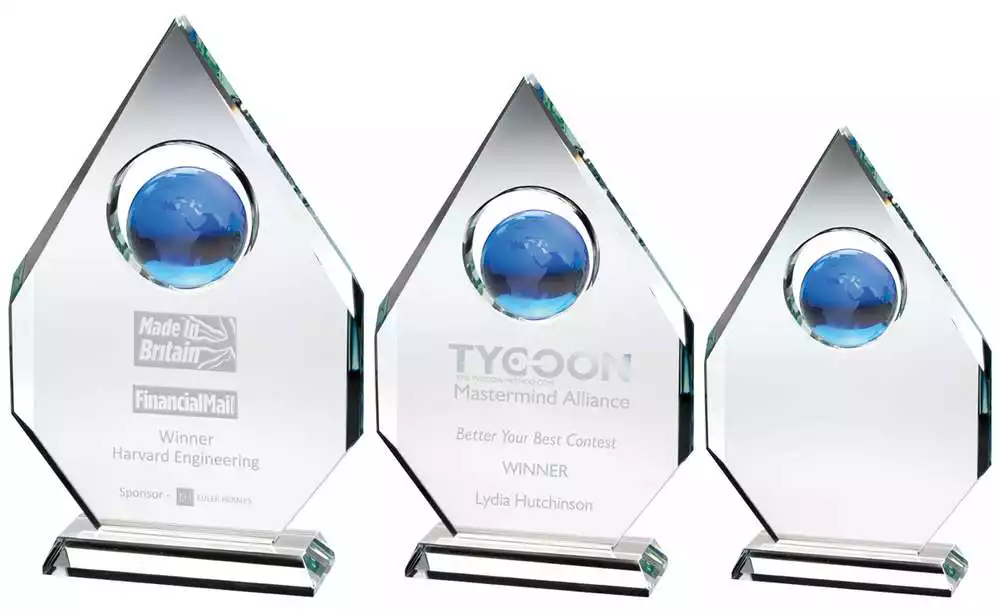 Glass Award with Blue Globe