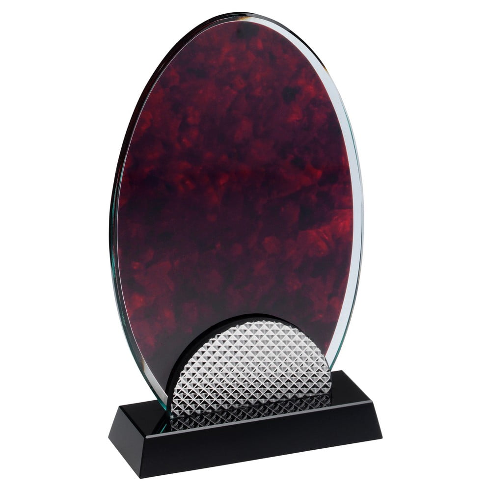 Red Marble Backed Clear Glass Oval with Silver Detail
