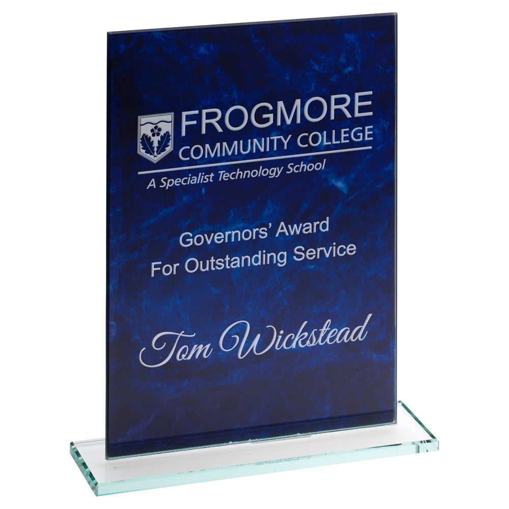 Blue Marble Backed Jade Glass Rectangle