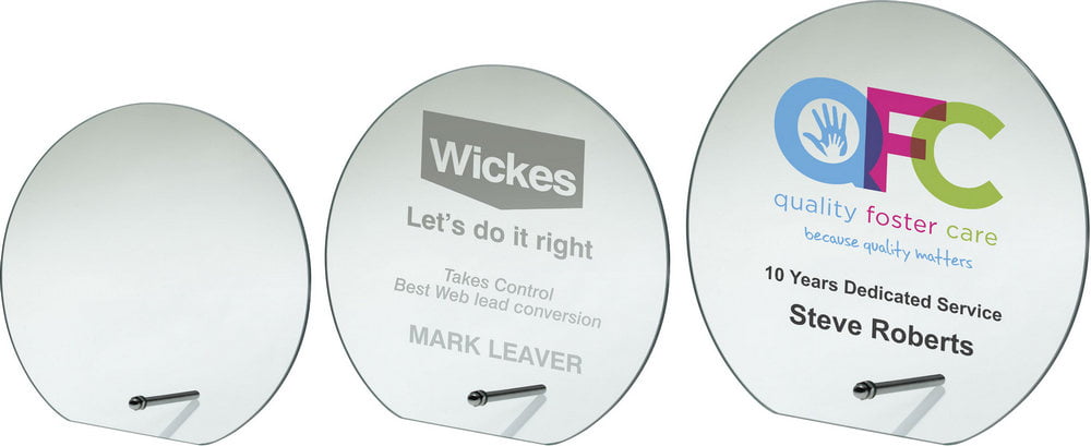 Jade Glass Round Plaque with Metal Stand