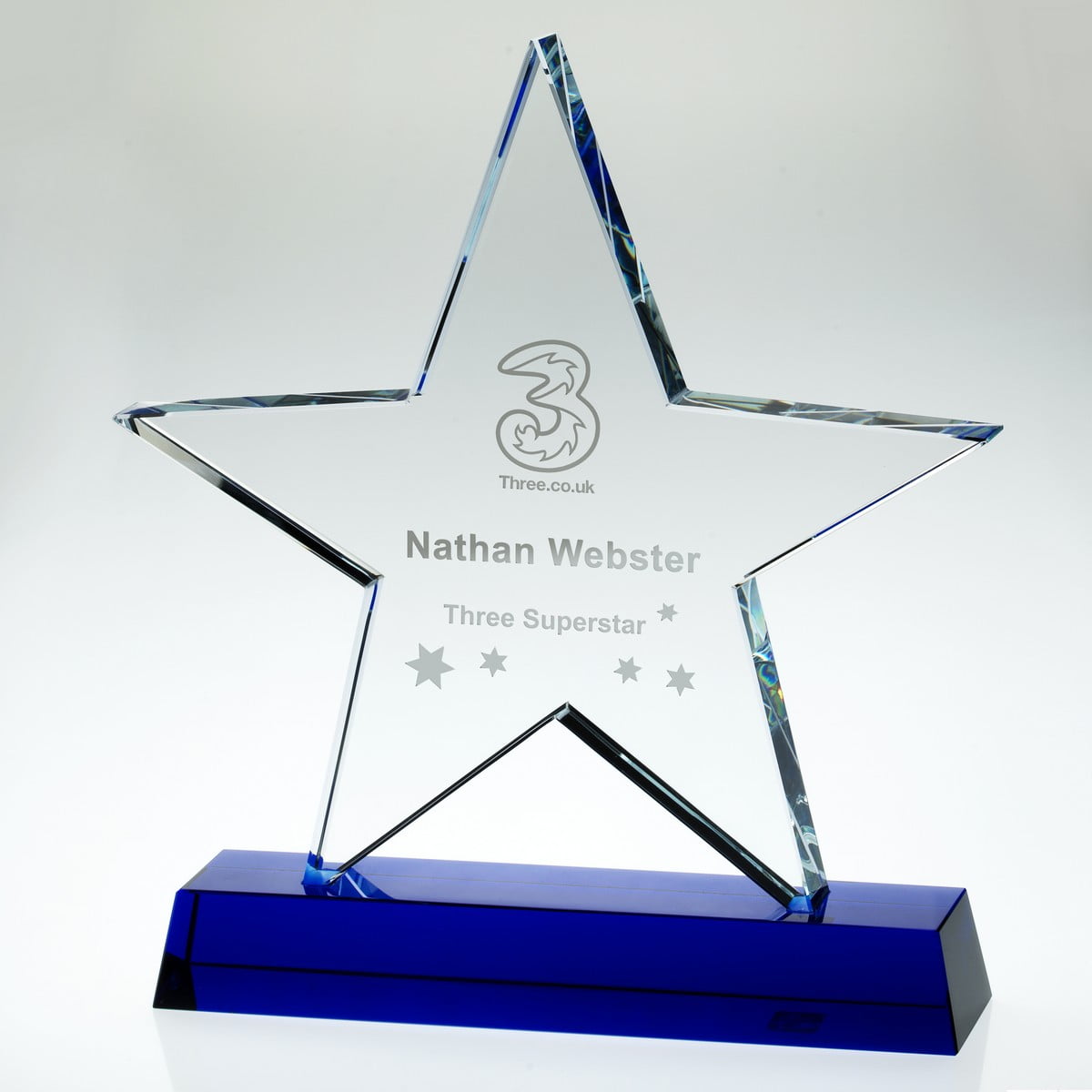 Clear Glass Star Plaque on Blue Base