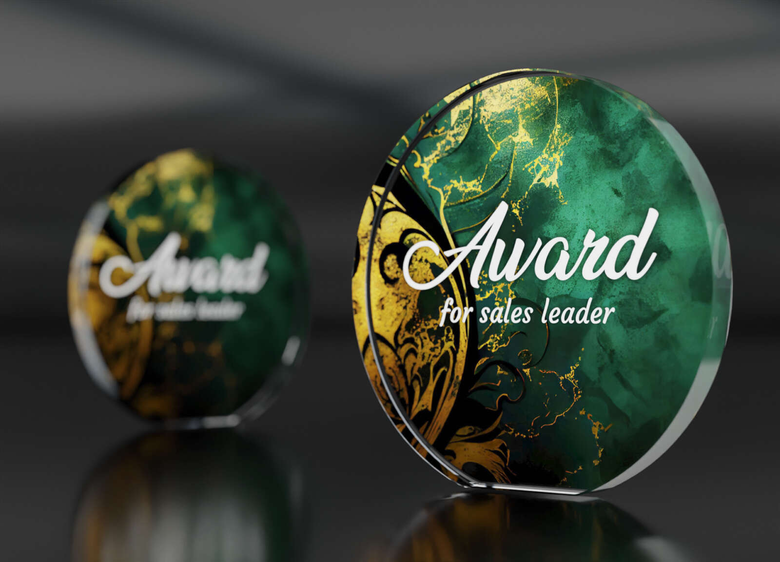 Freestanding Round Jade Glass Award - 1.5cm thickness