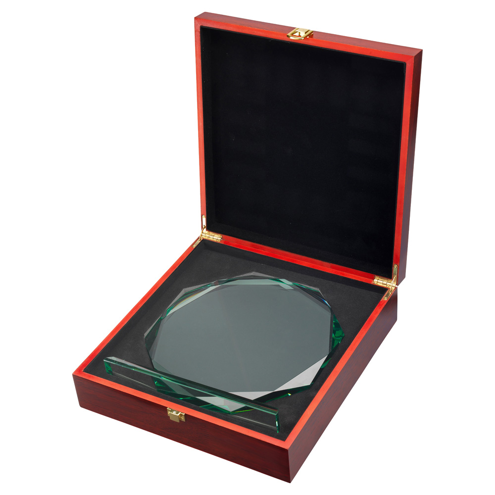 JADE GLASS OCTAGON IN QUALITY WOOD GIFT BOX