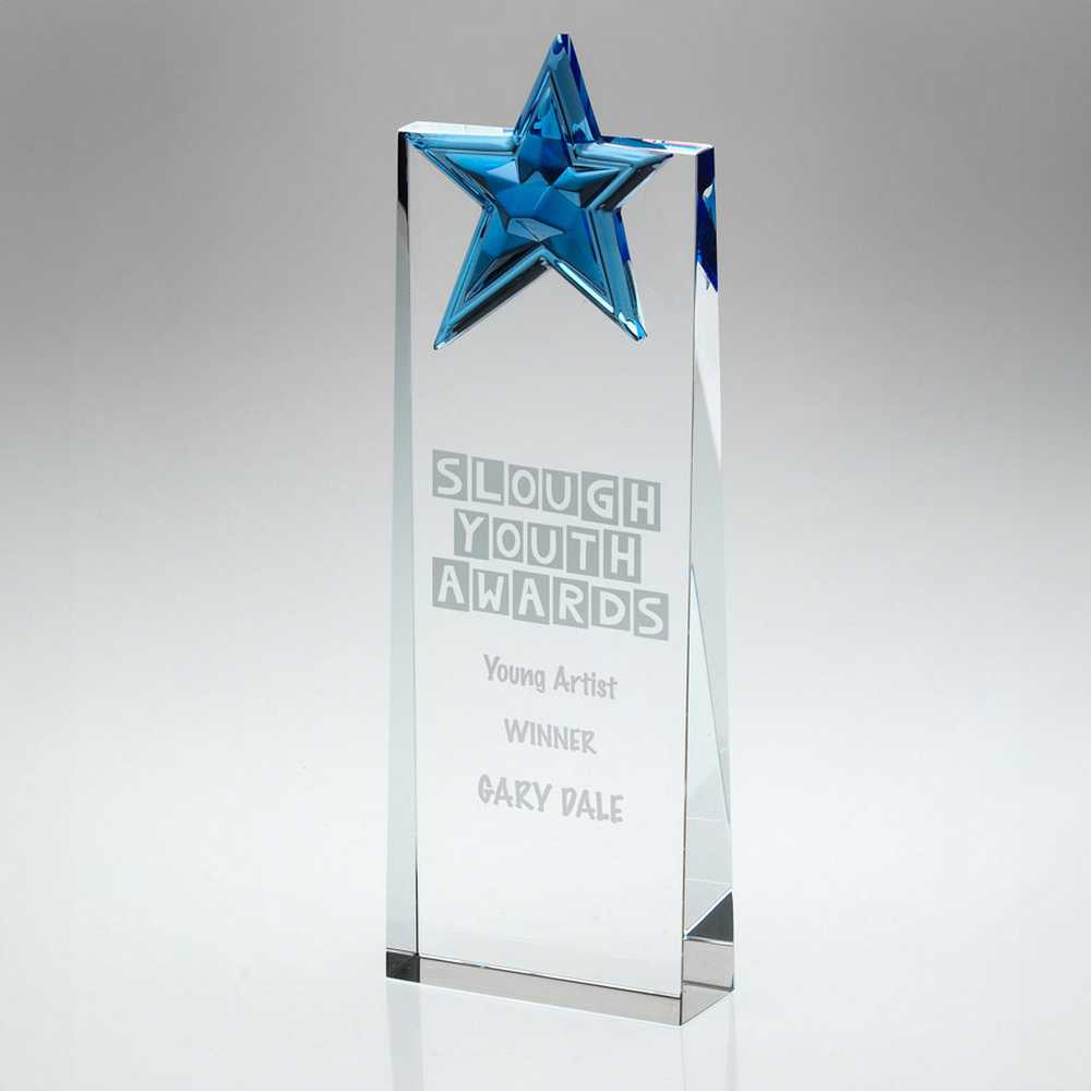 Clear Glass Wedge With Blue Glass Star