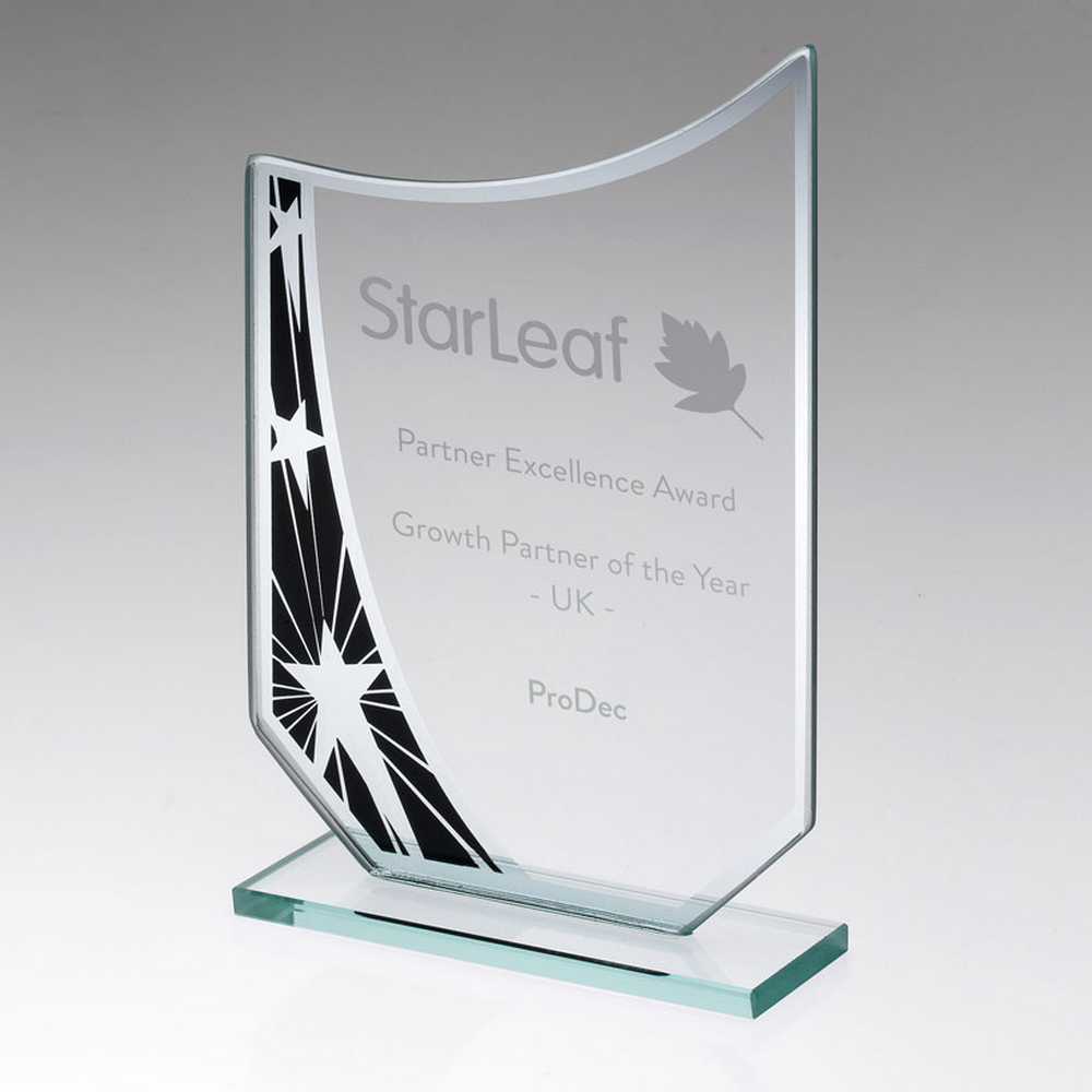 Jade Glass Curved Plaque With Black/Silver Star Design